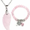 Top Plaza Top Plaza Reiki Healing Crystal Quartz Gemstones Jewelry Angel Wings Carved Stone Pendant Necklace Tree Of Life Charm Stretch Bracelet Set Jewelry Sets