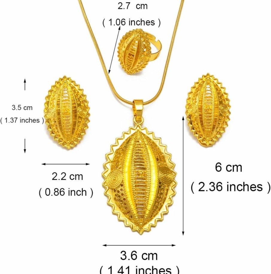 ETH-JE-G Ethiopian Jewelry For Women Set, Eritrean Jewelry Set For Women African Jewelry Sets Eritrean Ethiopian Ethnic Traditional Jewelry For Wedding Engagement Sets Gold Color Africa Jewelry Sets