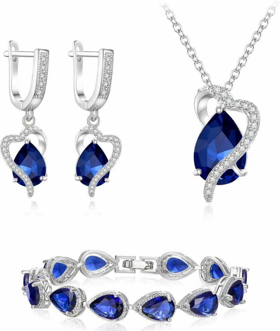 EVER FAITH Ever Faith Wedding Jewelry Set For Bride Bridesmaid, Glamour Teardrop Cubic Zirconia Pendant Necklace Earrings Tennis Bracelet Open Ring Sets For Birthday/Valentine'S Day/Mother'S Day/Christmas Jewelry Sets