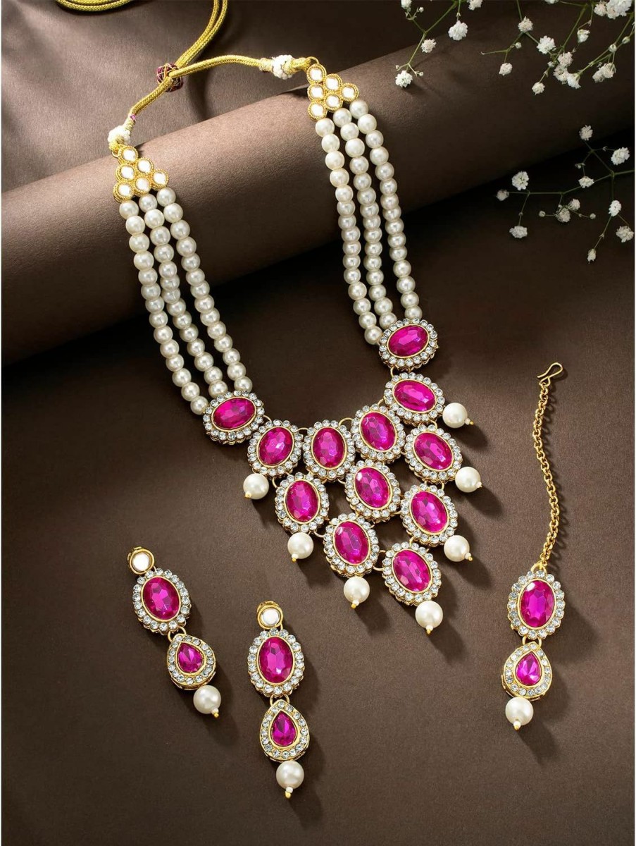 Aheli Aheli Gold Plated Kundan Jewelry Necklace With Earring Set For Women Jewelry Sets