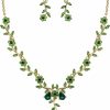 BriLove Brilove Women'S Wedding Jewelry Leaf Cluster Flower Crystal Dangle Earrings Pendant Necklace Set For Bridal Jewelry Sets