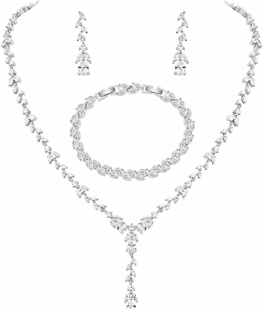 MEEDOZ Meedoz Bridal Wedding Jewelry Cz Set Marquise Teardrop Cubic Zirconia Pendant Necklace And Dangle Earring Bracelet Sets For Women Girls Jewelry Sets