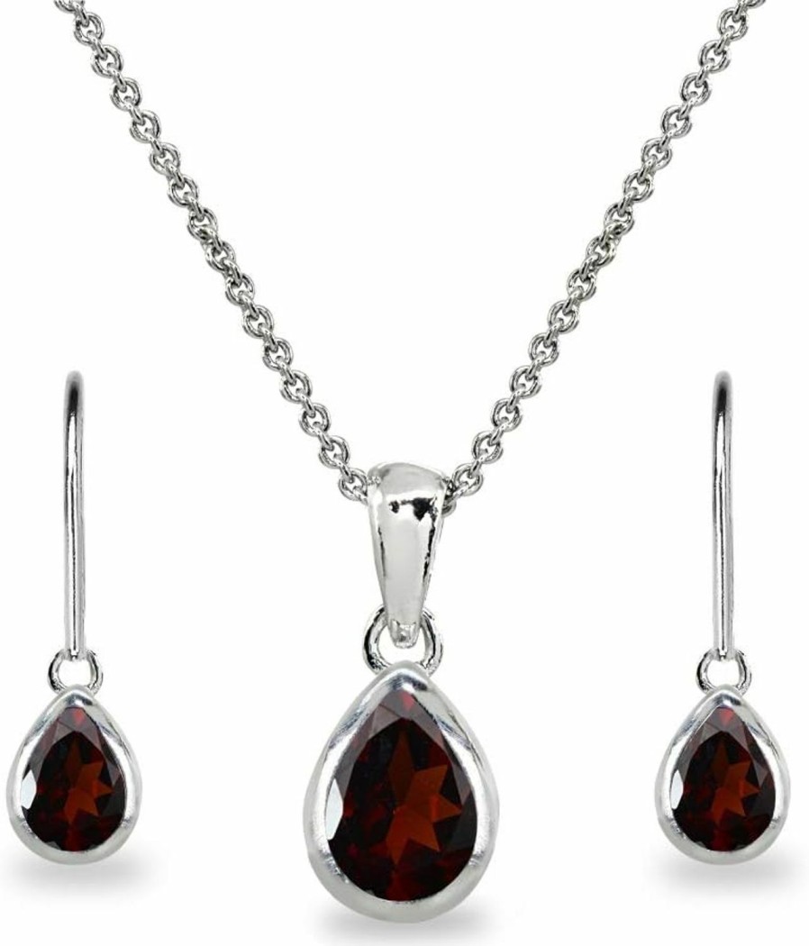 B. BRILLIANT Jewelry Sets For Women, Necklace And Earring Set For Women, Birthstone Jewelry, Genuine Or Synthetic Gems, Teardrop Bezel, Pendant Necklace, Short Necklace, Dangle Earrings, Sterling Silver Jewelry Jewelry Sets