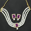 mosey Mosey Indian Choker Set For Women Ethnic 18K Gold Plated Necklace Earrings Set Bollywood Wedding Party Jewelry Handcrafted Beaded Choker Set For Girls (Purple) Jewelry Sets