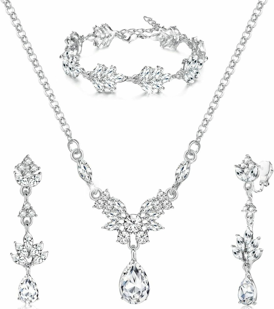 SAILIMUE Sailimue Wedding Bridal Jewelry Set For Brides Women Bridesmaid Teardrop Crystal Rhinestone Backdrop Necklace Earring Bracelet Sets Prom Costume Jewelry Accessories Sliver Rose Gold Jewelry Sets