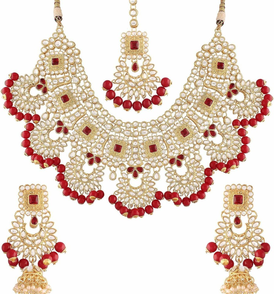 I Jewels I Jewels 18K Gold Plated Indian Wedding Bollywood Handcrafted Faux Kundan & Stone Studded Bridal Choker Necklace Jewellery Set For Women (Ij026) Jewelry Sets