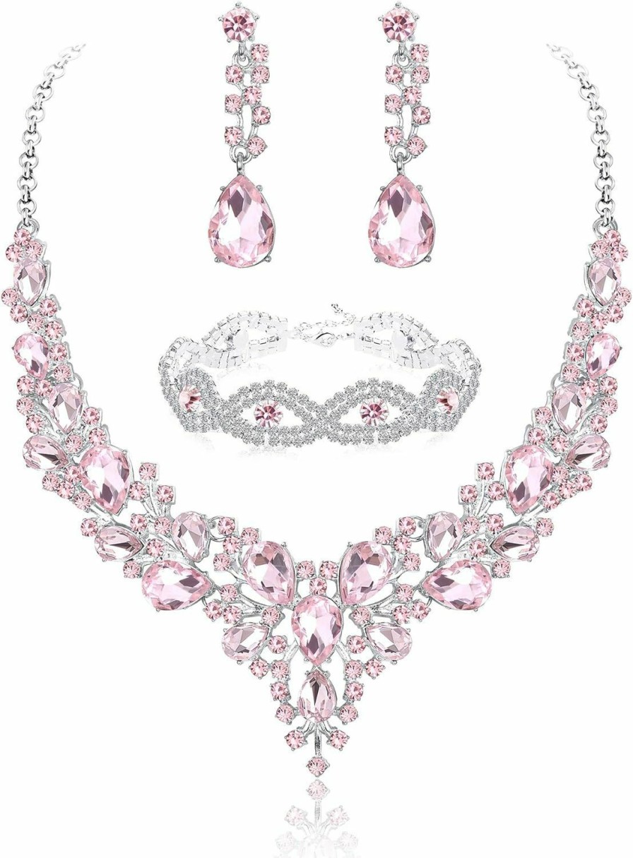 FIASASO Fiasaso Crystal Bridal Jewelry Set For Women Rhinestone Necklace Earrings Bracelet Wedding Bridesmaid Jewelry Sets