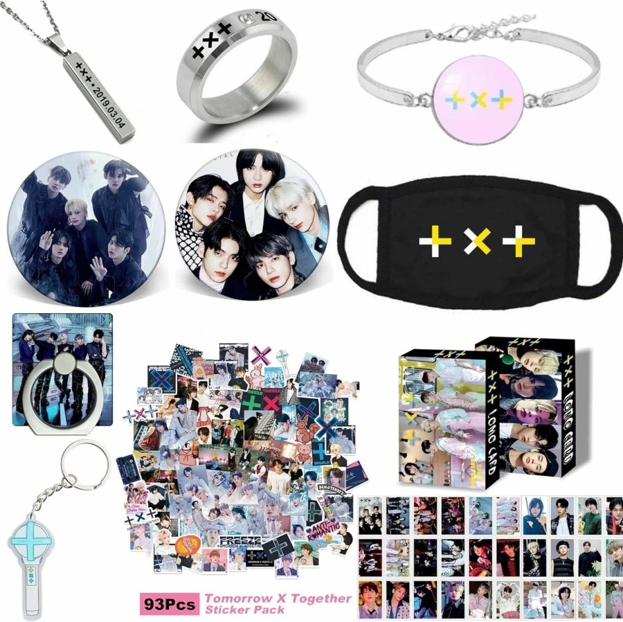 WGEEEY Wgeeey Female Kpop Txt Gifts Set, Txt Photocard, Stickers, Bracelet, Face Shield, Rings, Pendant Necklace, Button Pin, Phone Ring Holder, Keychain Jewelry Sets