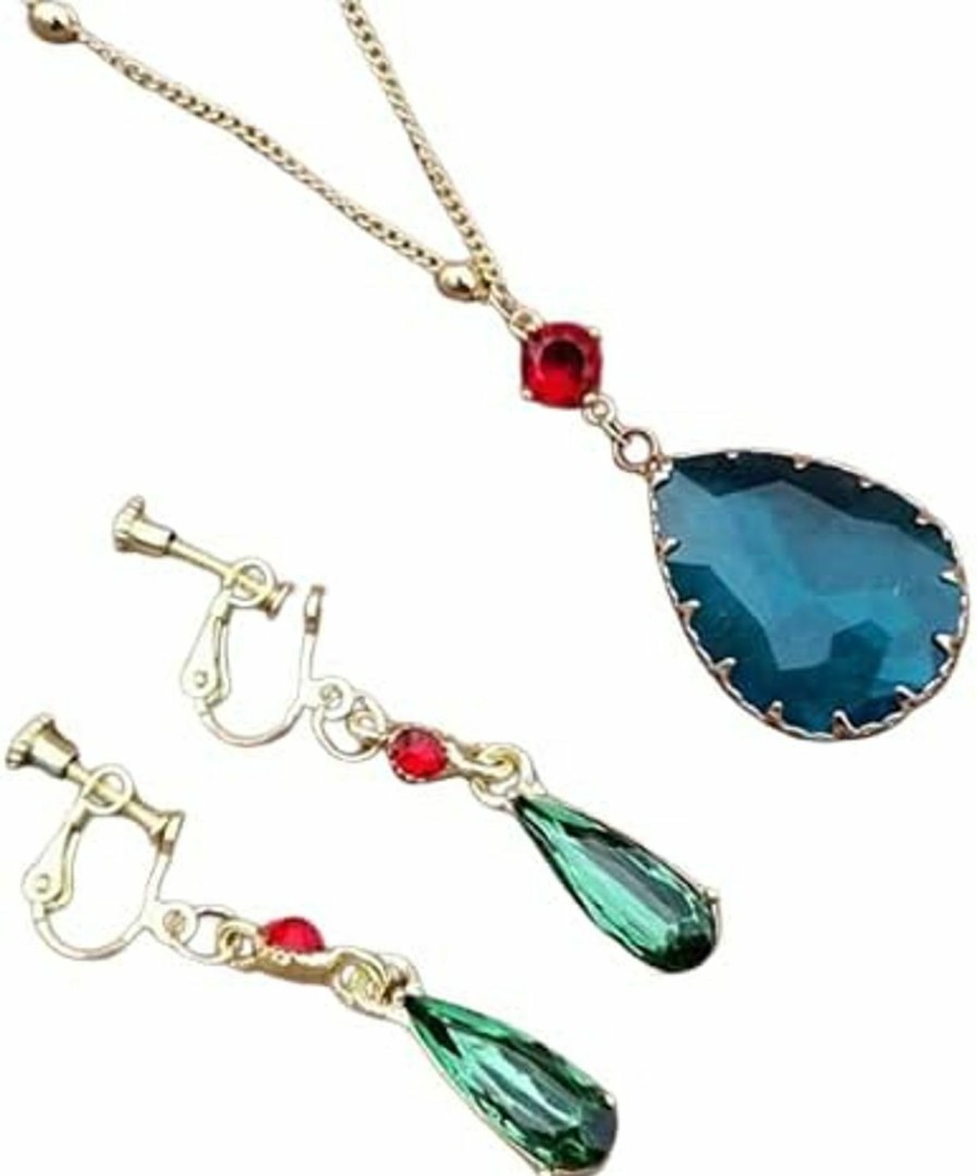 EDGAR JACOB Howls Green Water Pendant Earrings And Necklace Set In Howls Moving Castle Jewelry - Favorite Japanese Anime Used As Cosplay Accessories Or Jewelry Gifts For Cosplay, Women Men And Anime Lovers,. Jewelry Sets