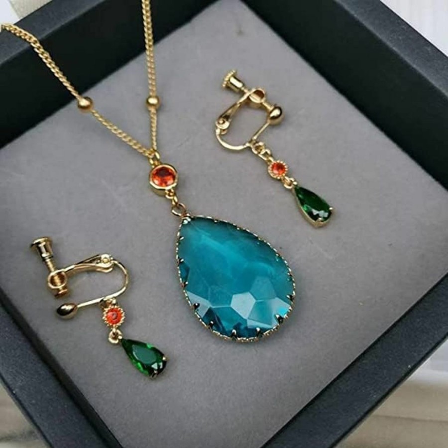 EDGAR JACOB Howls Green Water Pendant Earrings And Necklace Set In Howls Moving Castle Jewelry - Favorite Japanese Anime Used As Cosplay Accessories Or Jewelry Gifts For Cosplay, Women Men And Anime Lovers,. Jewelry Sets