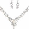 EVER FAITH Ever Faith Women'S Crystal Simulated Pearl Leaf Vine Necklace Earrings Set Clear Silver-Tone Jewelry Sets