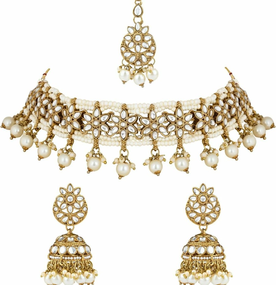 I Jewels I Jewels Gold Plated Indian Wedding Bollywood Unique Design Multi Layer Statement Handmade Choker Necklace Jewellery & Jhumka Earring Set For Women/Girls(K7279W) Jewelry Sets